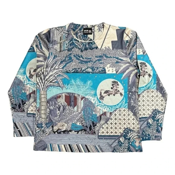 Vintage JPG Jean Paul Gaultier Japan Silk  Blend All Over Print T Shirt Mens 40 - Picture 1 of 10